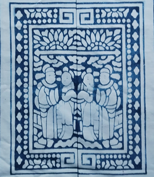 蓝夹缬工艺方巾